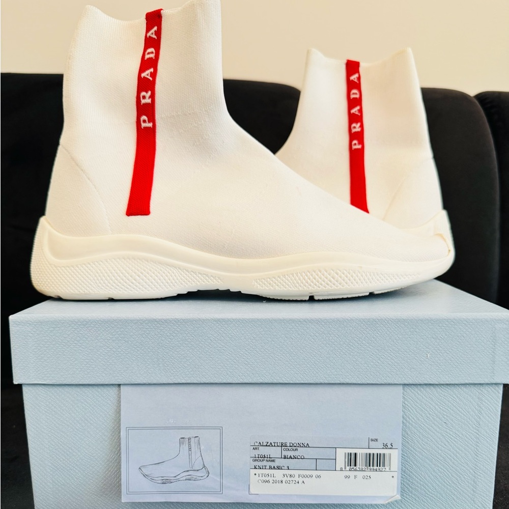 Prada White sneakers with Bold Red Logo